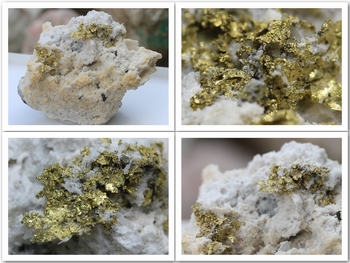 Native gold on quartz and calcite