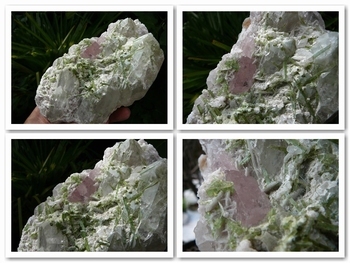 Beryl (var. Morganite) with green tourmaline crystals