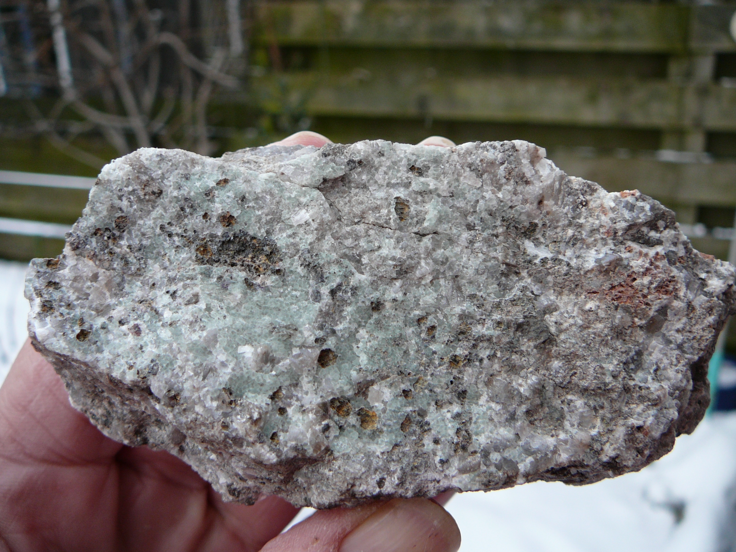 Fluorite with willemite, calcite, caliche